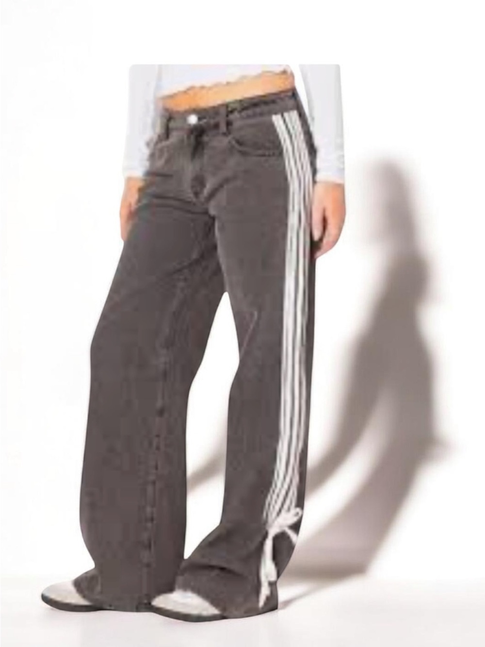 SHEIN Black Wide Leg Jeans with White Side Stripes
